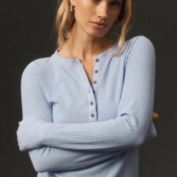 Anthropologie Tops - NWT Anthropologie Blue Andie Ribbed Henley Top by Pilcro: Thermal Edition Size S